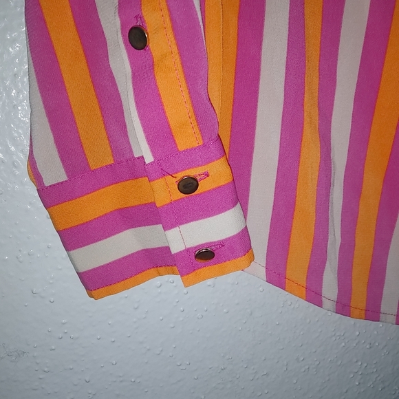 bebe S Summer Striped Long Sleeved Top Bright Orange Pink - Picture 8 of 8